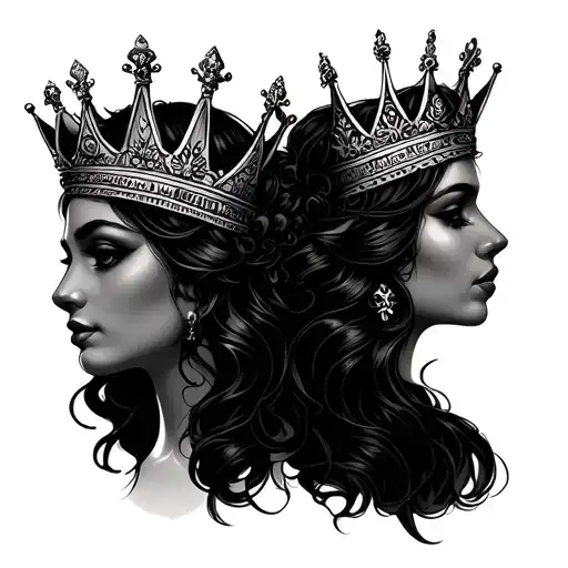 Gemini Two Women Face Wearing Two Different Crowns