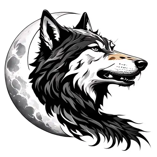 Wolf That Howls With Surreal Symmetrical Moon