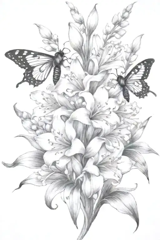 Lily Of The Valley Gladiolus Lotus Flowers Bloominwith Bee Flying Towards Living