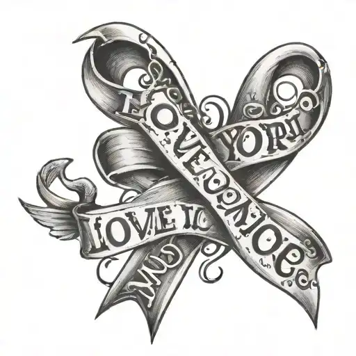 Tattoo With Words 'Love You More' Intertwined With A Cancer Ribbon