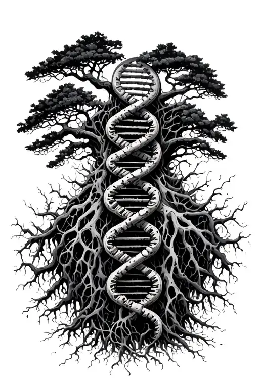 Biomechanical Dna Strand Merging With Tree Roots And Disintegrating Via Entropy
