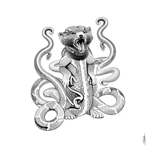 Weightlifting Bodybuilder Surrounded By A Snake And Mongoose Battle Scene