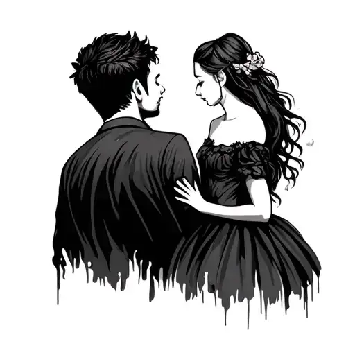 Tattoo Which Represents A Father And A Daughter Of The Back