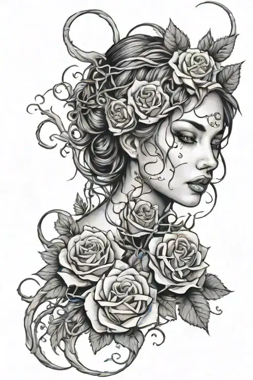 Woman Wrapped In Rose Vines And Thorns Wrapped