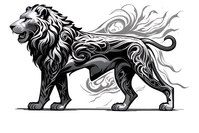 Leo Lion Cyborge Back Tattooo