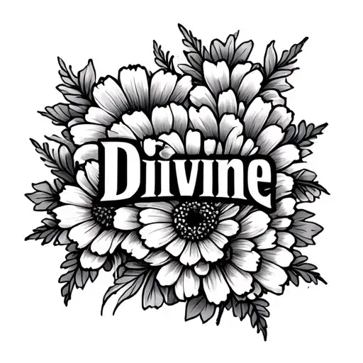 Marigolds And Cosmos Flowers Intertwined With The Word Divine In The Middle