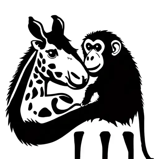 Outline Of A Monkey And A Giraffe Playing