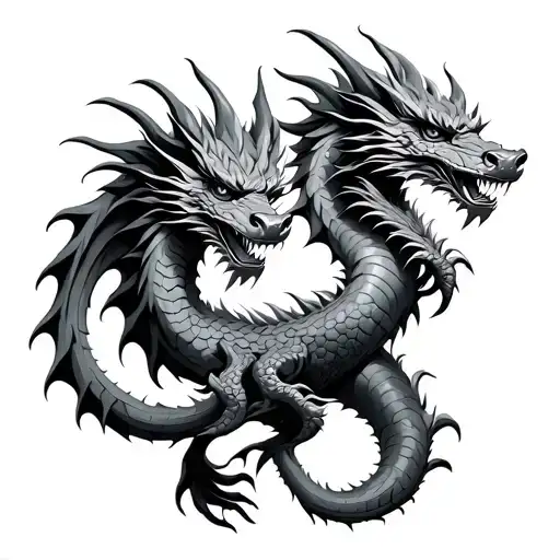 Wood Dragon Wrapped Together 2 Heads