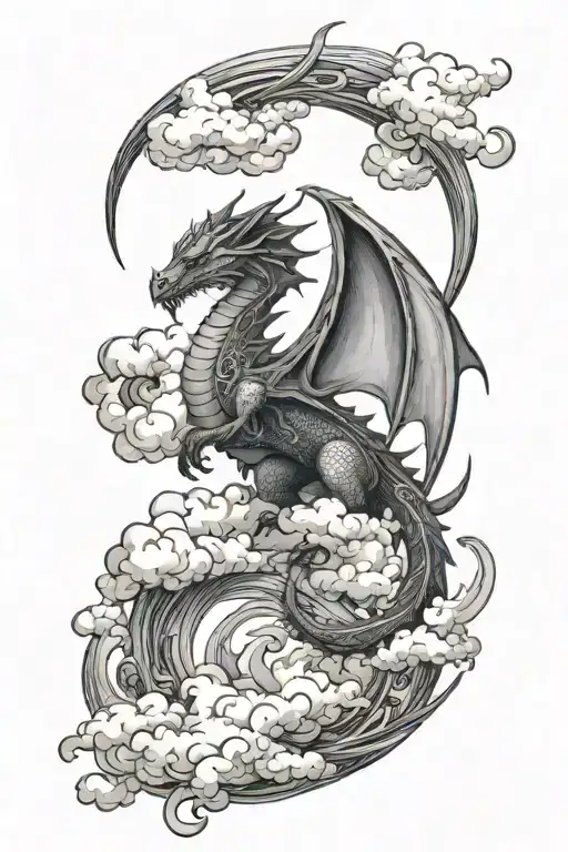 Flying Dragon Surrounded By Clouds Open Space In The Middle