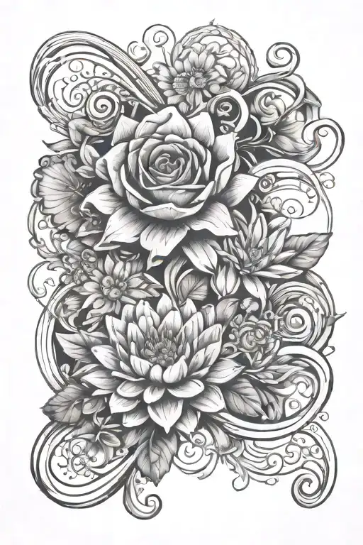 Infinity Symbol Integrated With A Daisy A Rose And A Water Lily