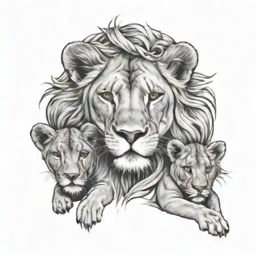 Lioness With Two Children