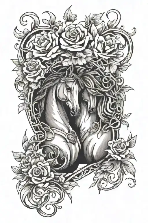 Horse Shoes Shaped Like A Heart With Flowers Growing