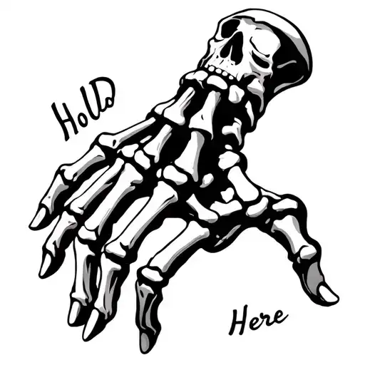 Skeleton Hand With Hold Here Text