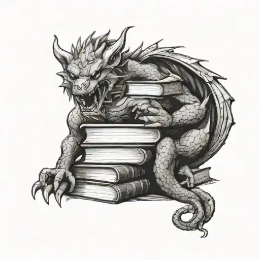 Stack Of Books With Dragon And Werewolf Coming Out