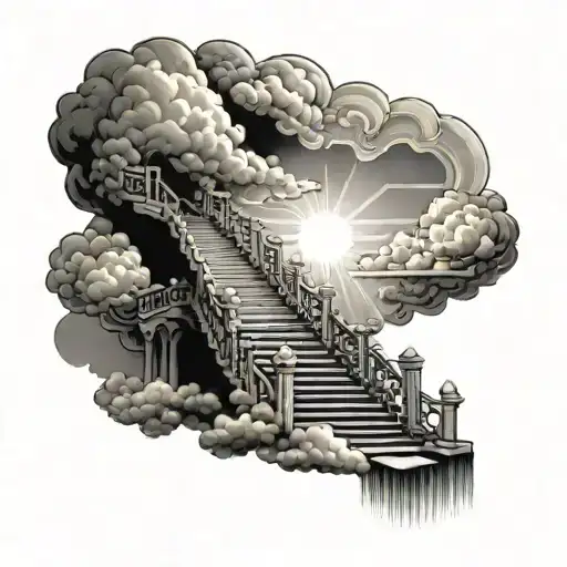 A Staircase Leading Up To A Heavenly Cloud Filled With Sun Rays