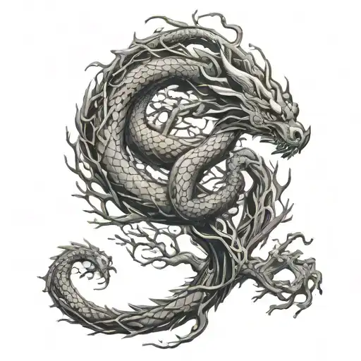 Dragon Twisted Around World Tree