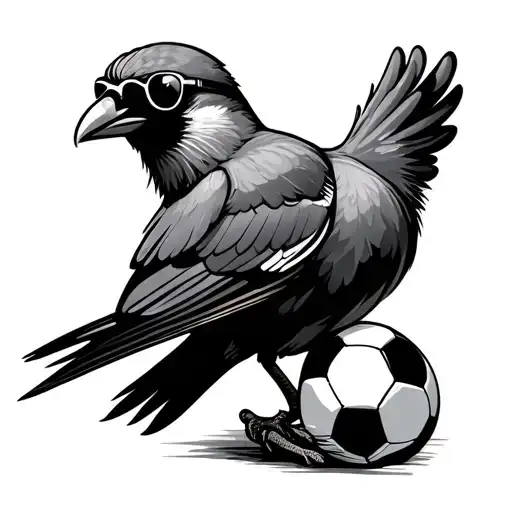 A Bird With Sunglasses Standing On A Soccer Ball