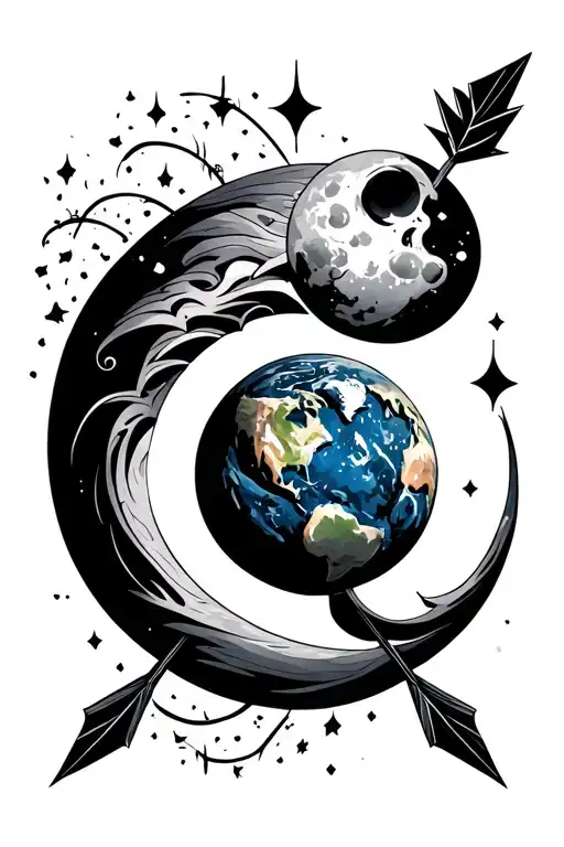 Arrow With Earth And Moon