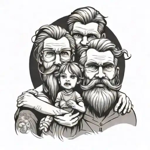 A Tattoo Design Of A Bearded Father And His Wife And Their Daughter