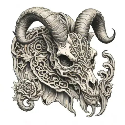 Goat Skull With Intricate Italian-inspired Animal Sculptures Intertwined