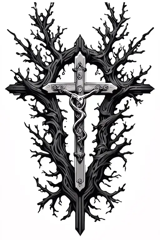 Sleeve Tattoo Of A Rosary With A Futuristic Branch Design