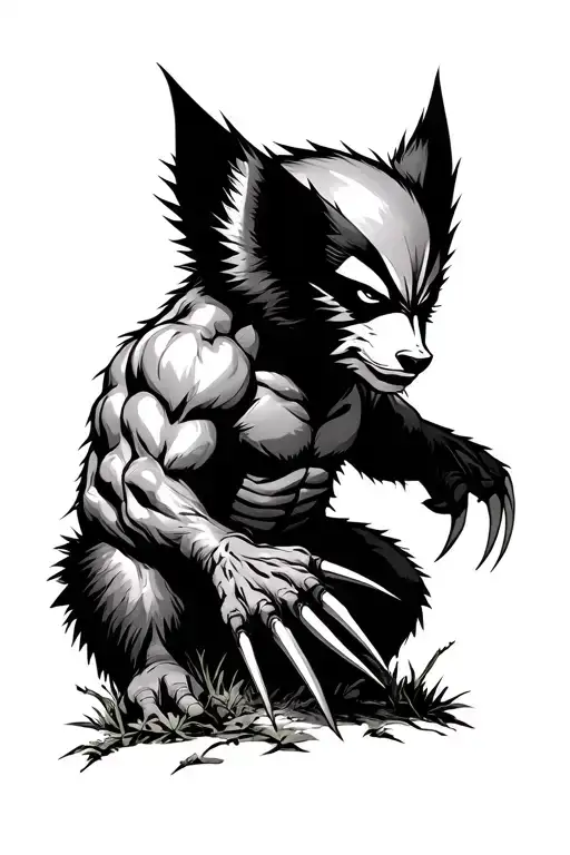 Wolverine Animal With Claws In Forest Scene