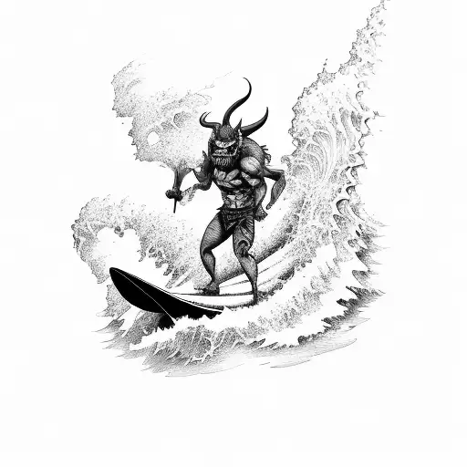 An Oni Demon Surfing A Wave