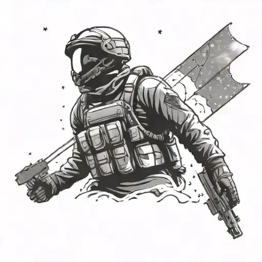 Galaxy With A Silhouette Of A Soldier In Uniform Looking Up At The Stars