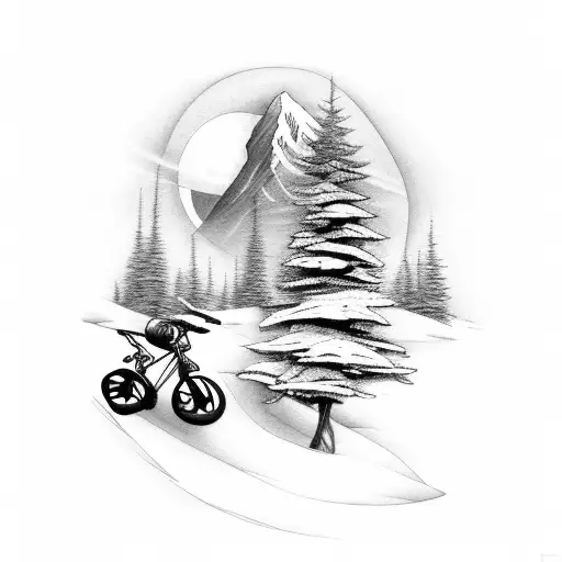Mountain With Rapter Truck And Bike With Night Moon And Tress