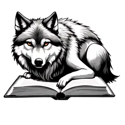 Feminine Wolf Sitting On A Open Book