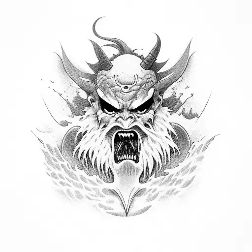 An Oni Demon Surfing A Wave