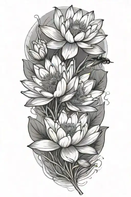 Water Lily Poppy Flowers With Bee Flying