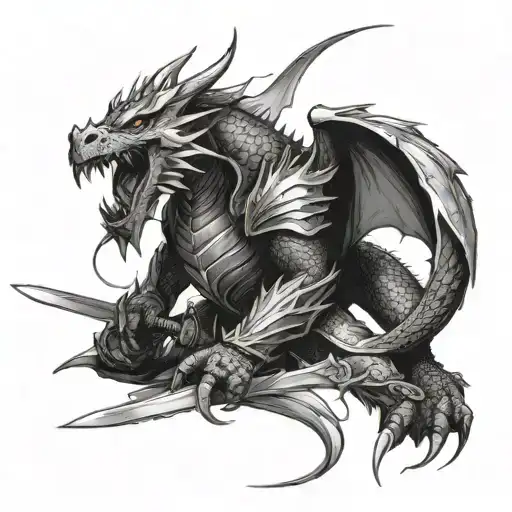 A Dragon Knight Battling A Fierce Dragon With A Sword