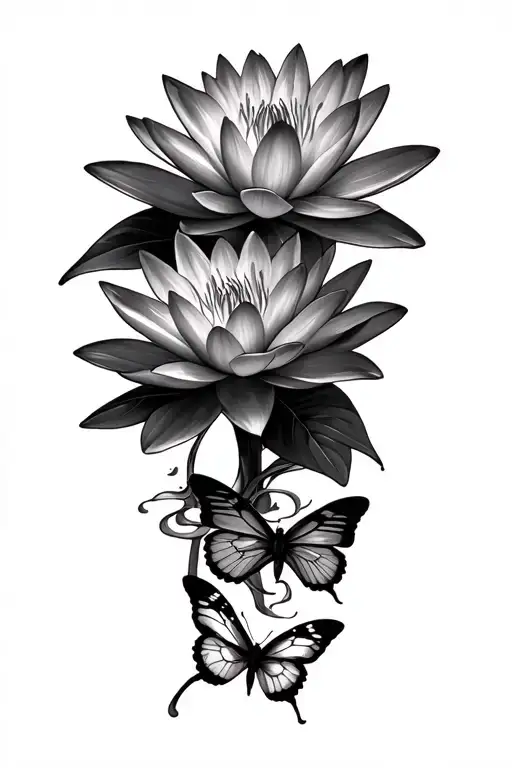 Water Lilly And Butterflies