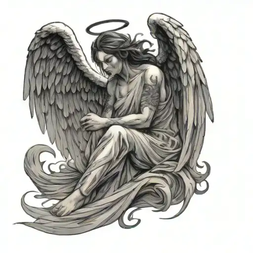 Angel With Very Big Wings And Crying