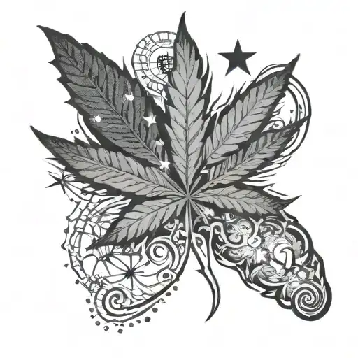Marijuana Leaf Morphing Into A Galaxy With Louisville And Atlanta Landmarks Inside