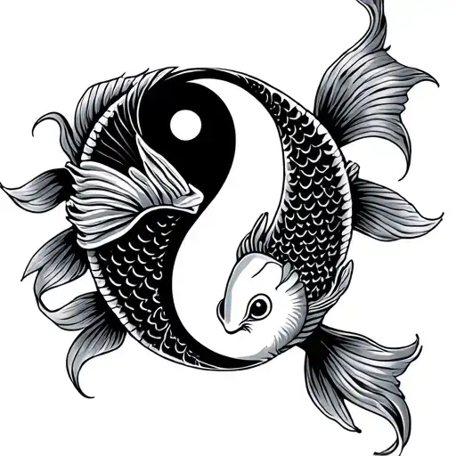 Koi Fish Tribal With Ying Yang Koi Fish