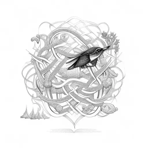 An Intricate Design Featuring The Lyrics Of A Clara Nunes Song Intertwined With Nature Elements