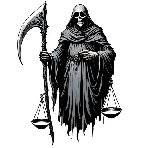 Grim Reaper Holding A Scythe And Scales