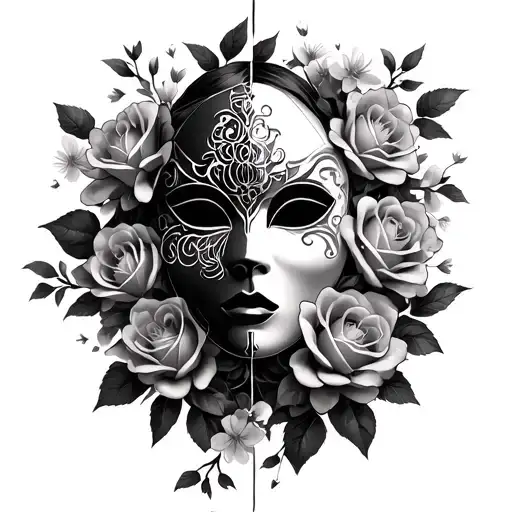 Gothic Mask Merged With Roses And Cherry Blossoms