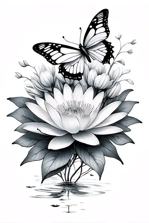 Water Lilly And Butterflies And Flowers Coming