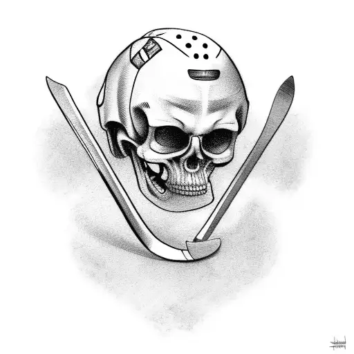 The Grim Reaper With A Hockey Stick As A Scythe And Holding A Hockey Helmet In The Other Hand