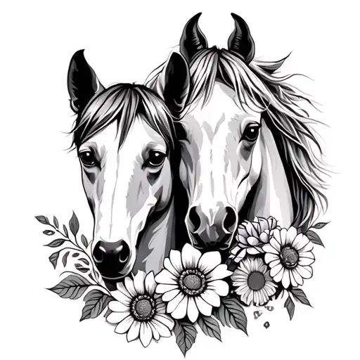 Horse And Dog With Flowers