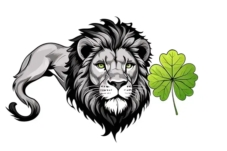 Lion Holding A Maple Leaf Clover