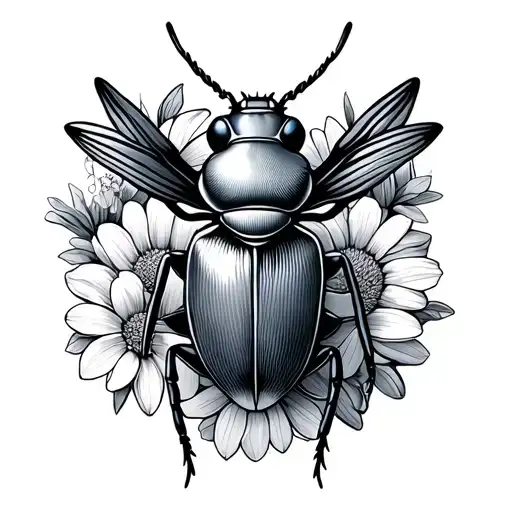 Meditating Cricket Bug Surrounded By Delicate Flowers