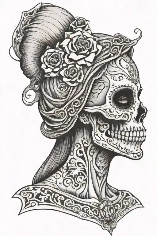 Santa Muerte Skull Face Woman Face Hybrid