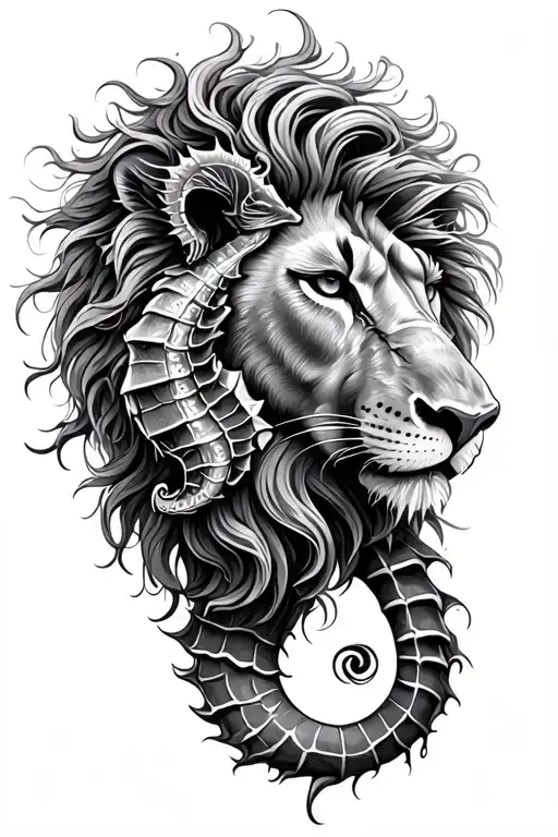 Lion Head With Seahorse In Mane Being The Hairs