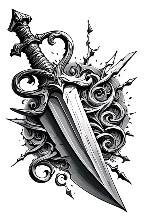 Design A Tattoo That Is A Dagger With Swirled Handle And The Shaft Is Broken Into Pieces