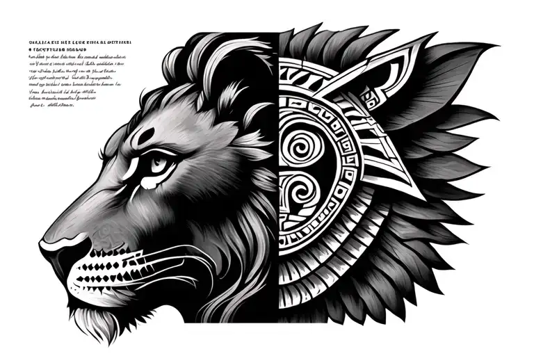 Half Maori Half Egyptian Lion Face Merged