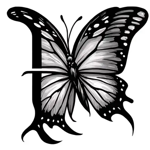 Alphabet H With Half Butterfly Instead Of Middle Line